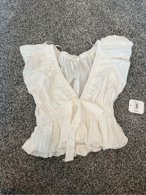 Altard State White Tie-Front Ruffle Peplum Top